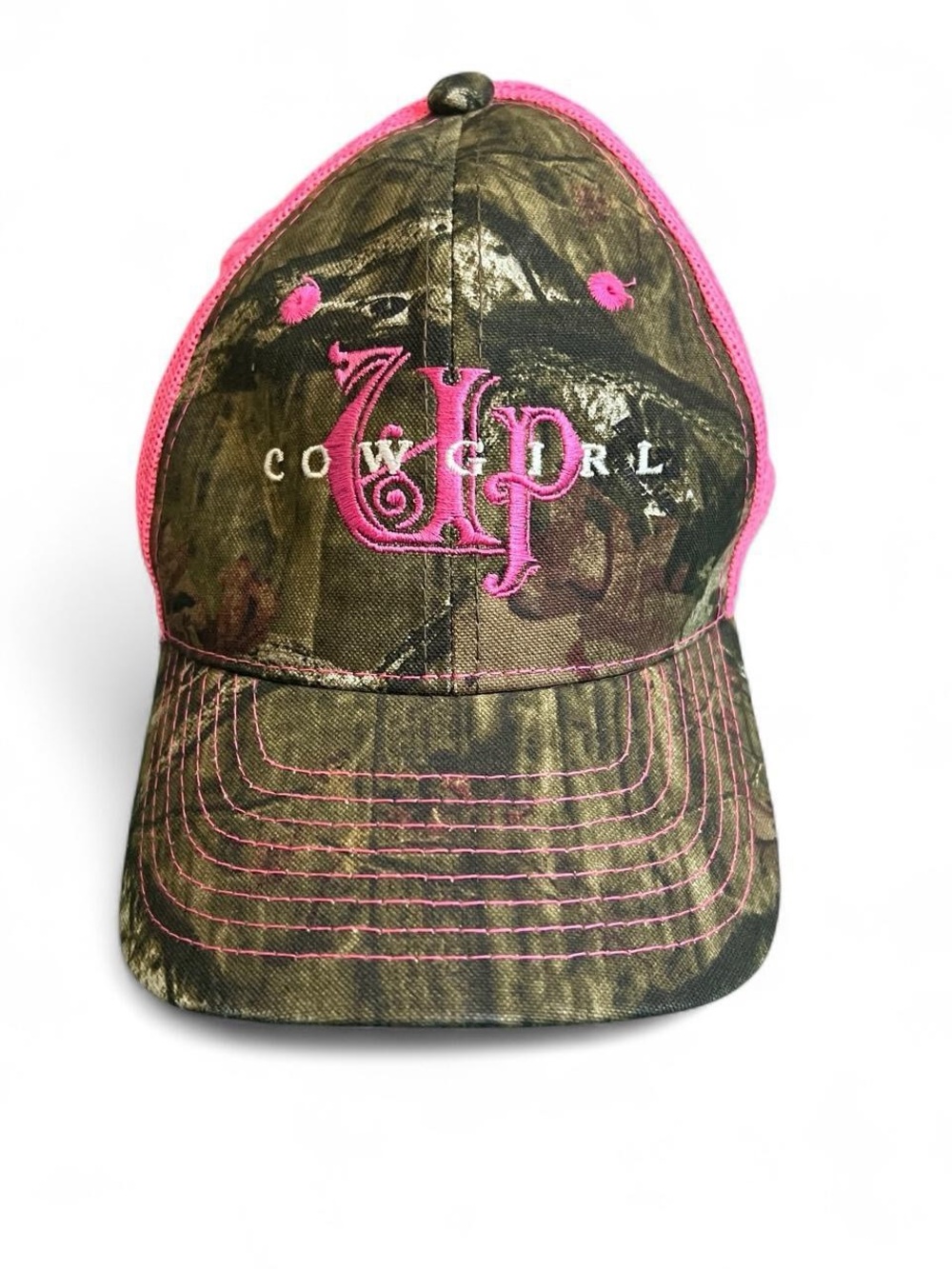 Cowgirl Up Camo & Pink Mesh Trucker Hat - One Size